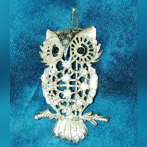 Vintage rhinestone owl barrette